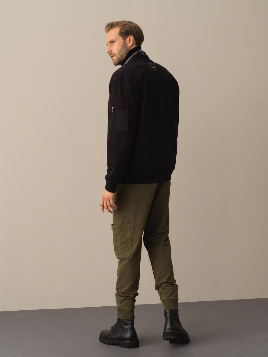 Siyah Regular Fit Bomber Yaka Pamuk Sweat Mont - 4