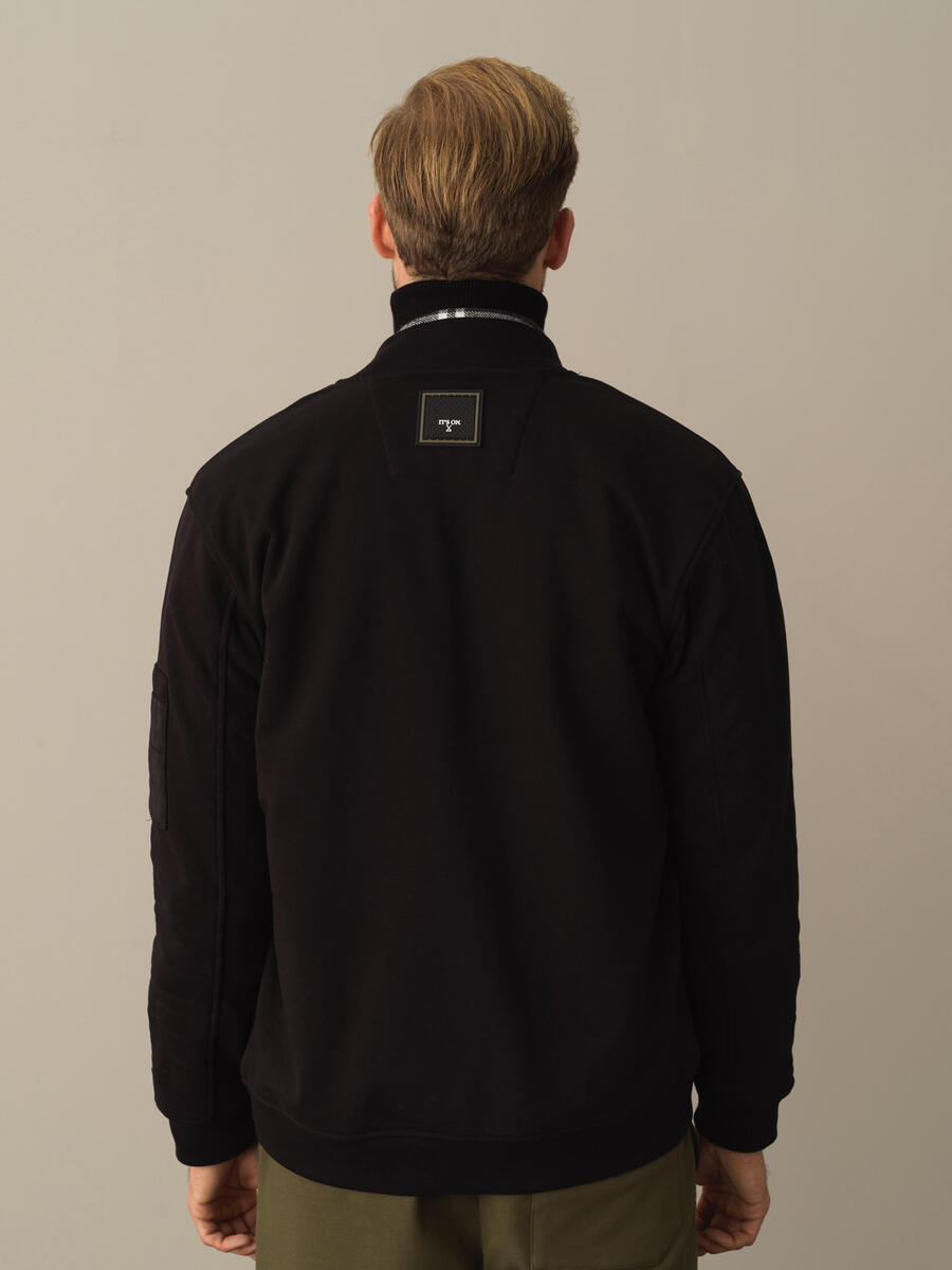 Siyah Regular Fit Bomber Yaka Pamuk Sweat Mont - 3