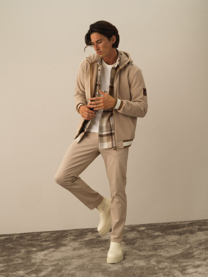 Bej Regular Fit Kapüşonlu Pamuklu Polar Sweat Mont - 2