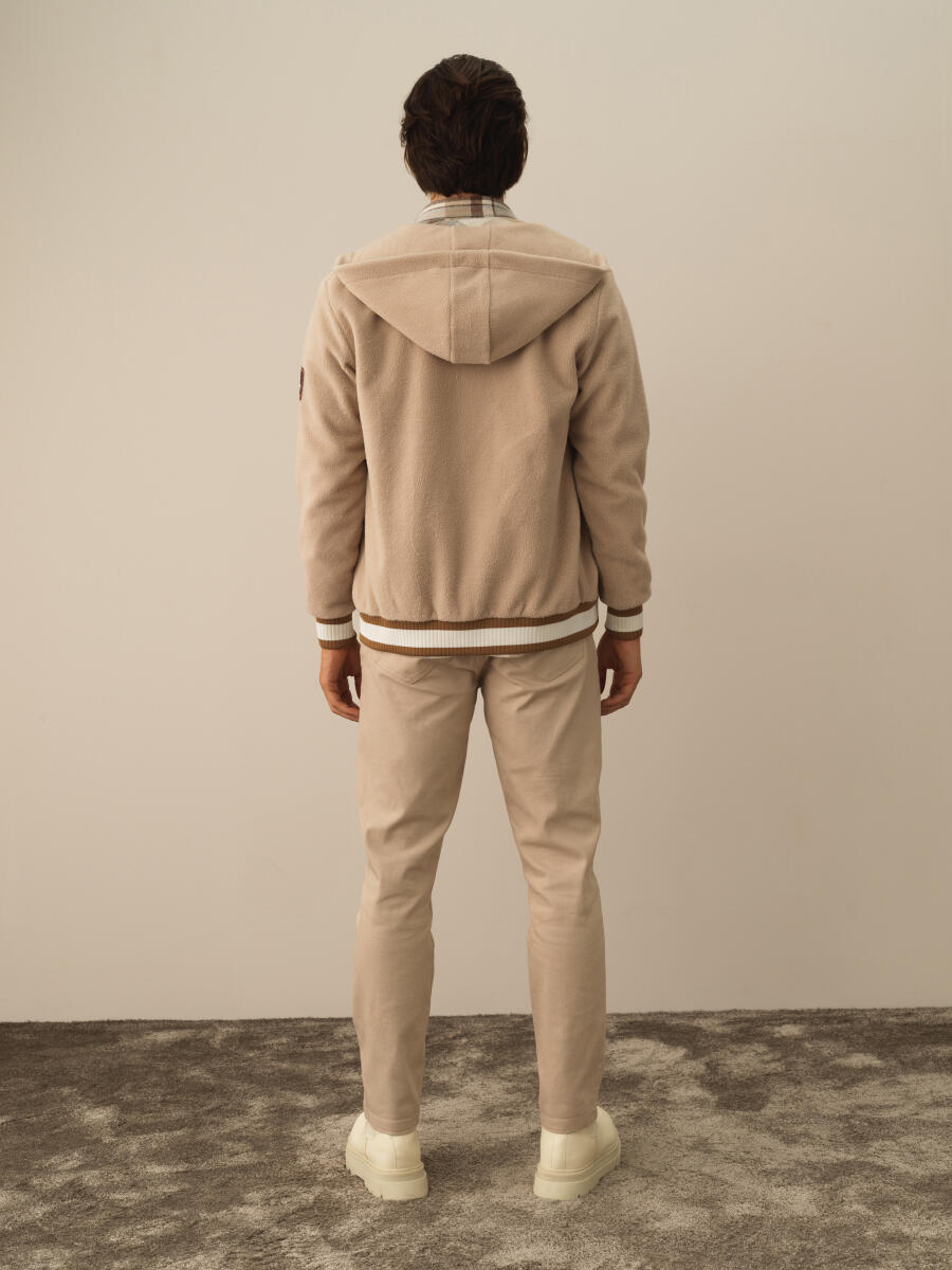 Bej Regular Fit Kapüşonlu Pamuklu Polar Sweat Mont - 4