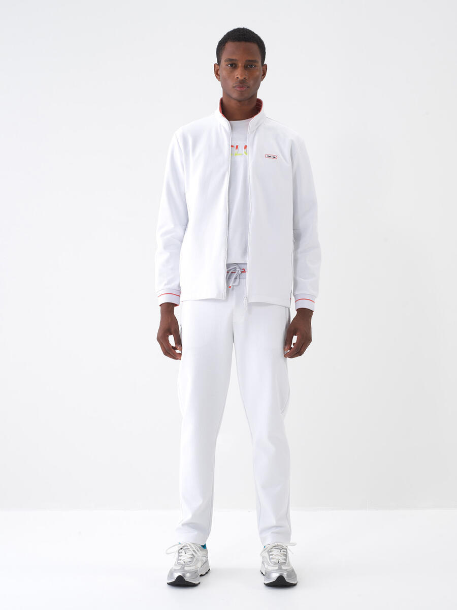 Beyaz Pamuk Dokulu Regular Fit Sweat Mont - 1