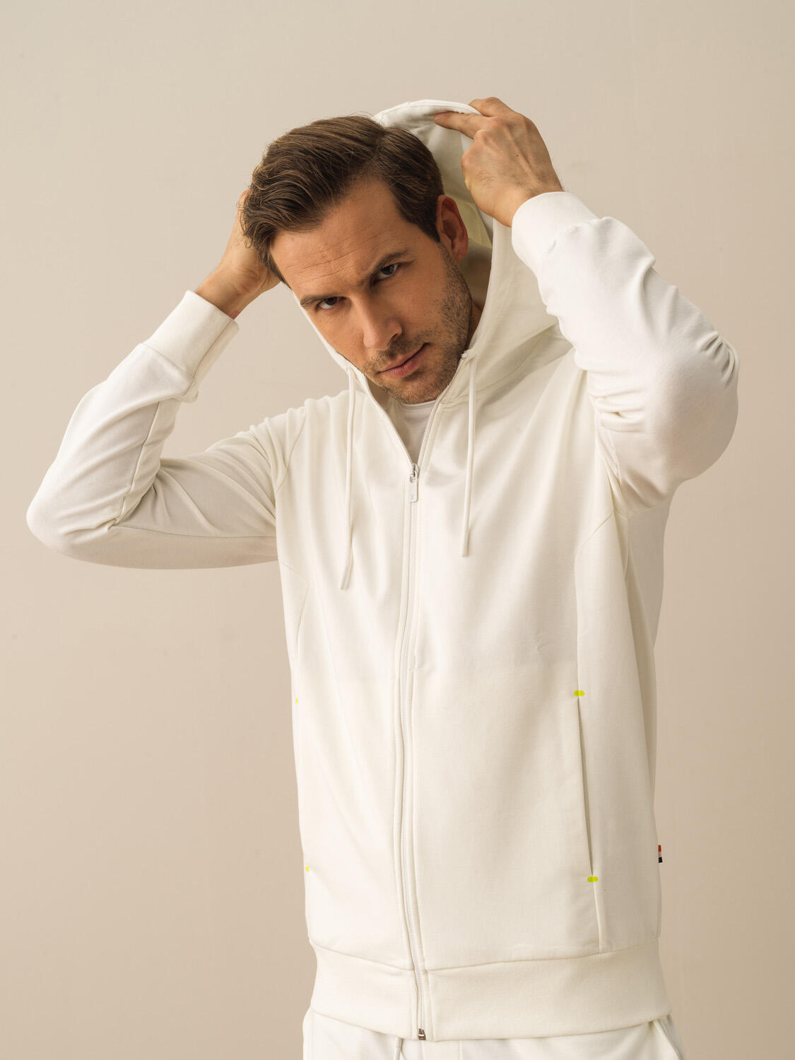 Kırık Beyaz Pamuk Dokulu Slim Fit Sweat Mont