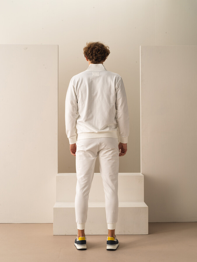Kırık Beyaz Pamuk Dokulu Slim Fit Sweat Mont (4)