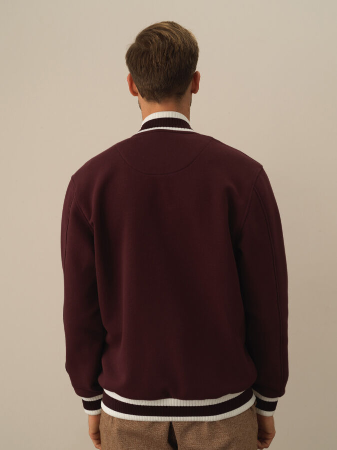 Bordo Regular Fit Bomber Yaka Pamuklu Sweat Mont - 3
