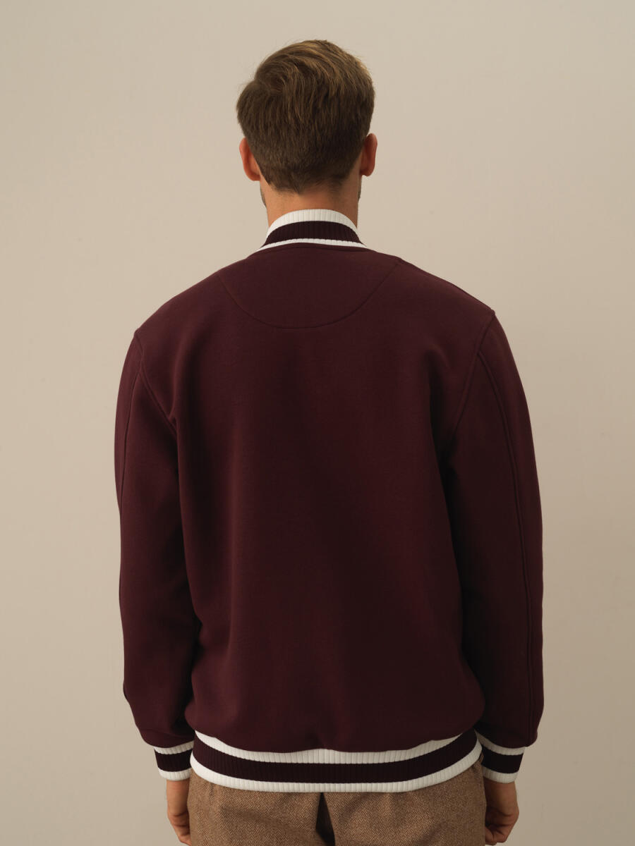 Bordo Regular Fit Bomber Yaka Pamuklu Sweat Mont - 3
