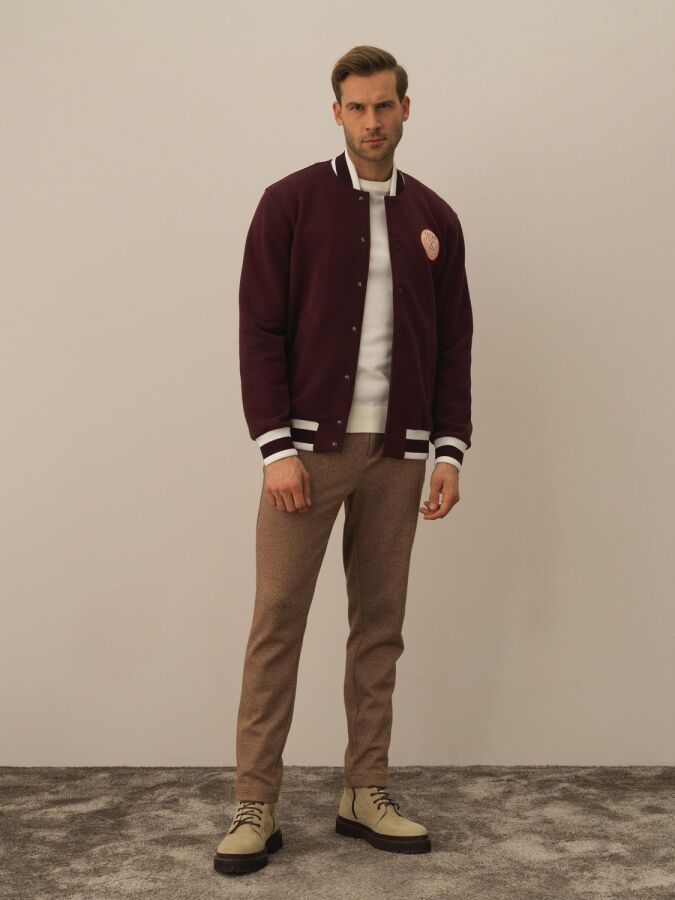 Bordo Regular Fit Bomber Yaka Pamuklu Sweat Mont - 2