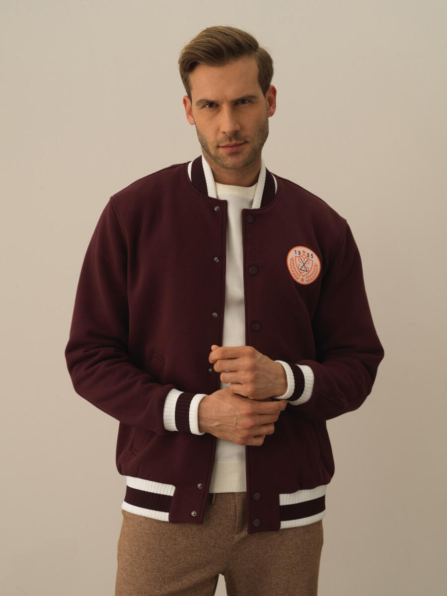 Bordo Regular Fit Bomber Yaka Pamuklu Sweat Mont - 1