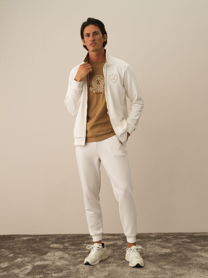 Ekru Regular Fit Dik Yaka Pamuklu Polar Sweat Mont - 2