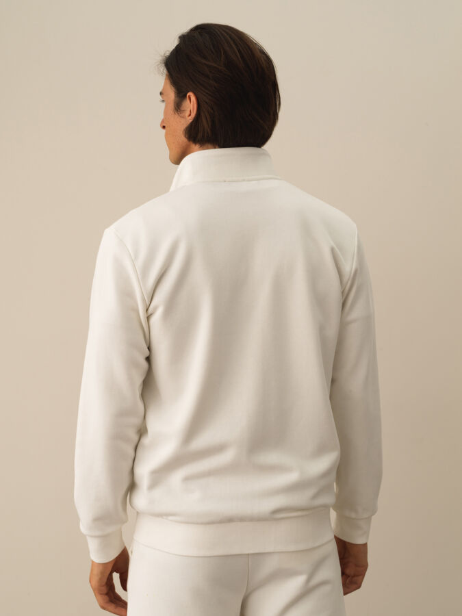 Ekru Regular Fit Dik Yaka Pamuklu Polar Sweat Mont - 3