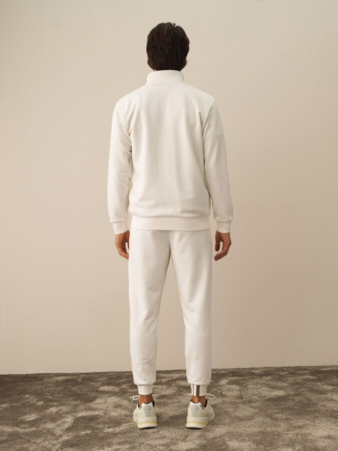 Ekru Regular Fit Dik Yaka Pamuklu Polar Sweat Mont - 4