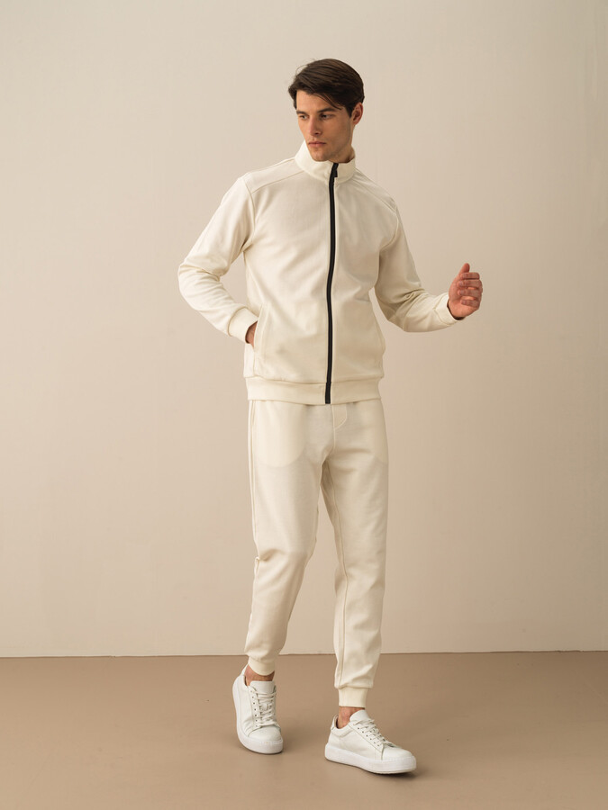 Ekru Pamuk Dokulu Regular Fit Sweat Mont (2)