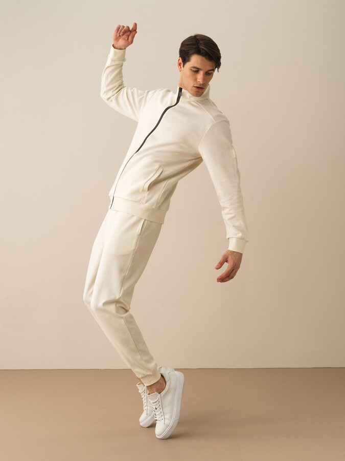 Ekru Pamuk Dokulu Regular Fit Sweat Mont (3)