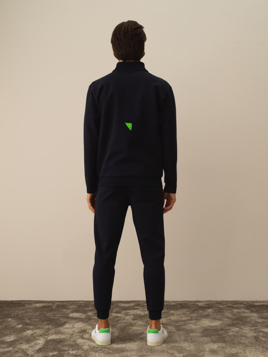 Lacivert Pamuk Dokulu Regular Fit Sweatmont - 4