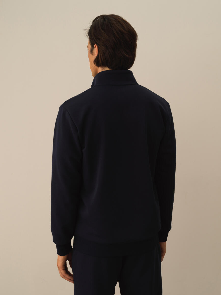 Lacivert Regular Fit Dik Yaka Pamuklu Polar Sweat Mont - 3