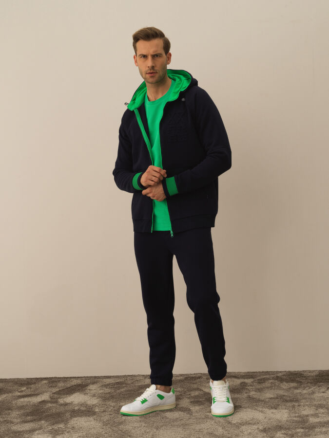 Lacivert Regular Fit Kapüşonlu Pamuklu Sweat Mont - 2