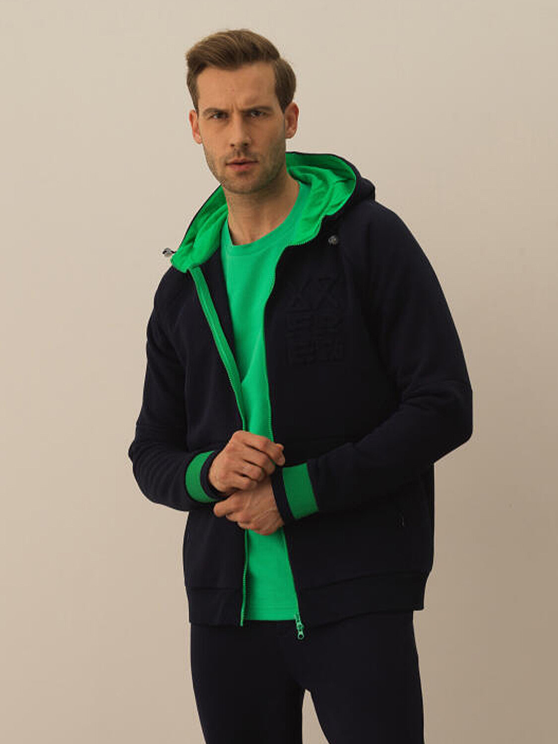 Lacivert Regular Fit Kapüşonlu Pamuklu Sweat Mont - 1
