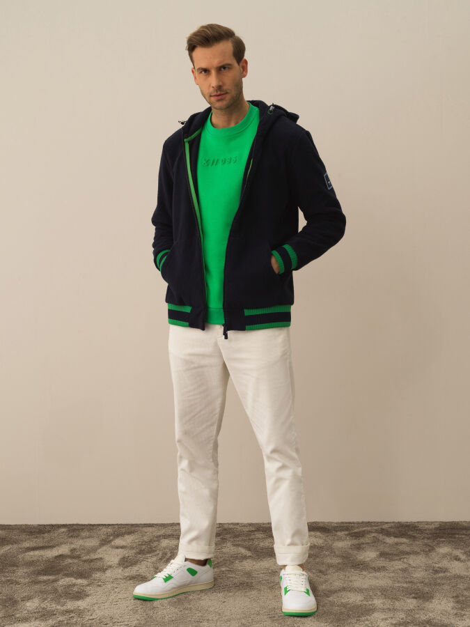 Lacivert Regular Fit Kapüşonlu Pamuklu Polar Sweat Mont - 2