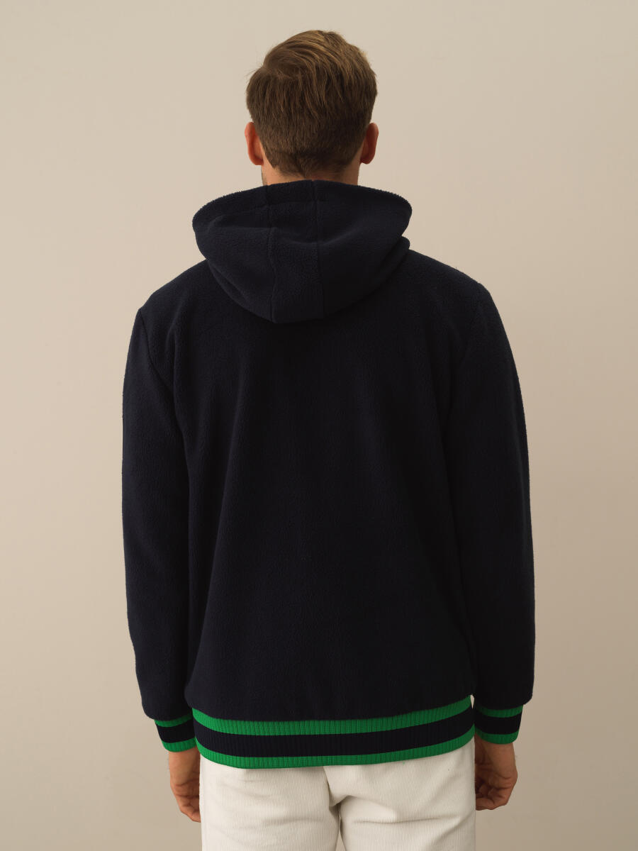 Lacivert Regular Fit Kapüşonlu Pamuklu Polar Sweat Mont - 3