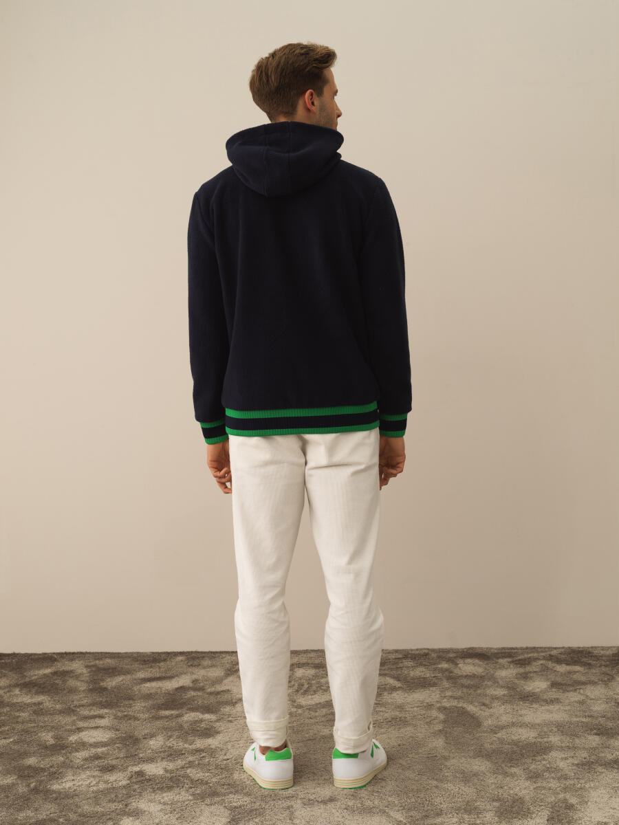 Lacivert Regular Fit Kapüşonlu Pamuklu Polar Sweat Mont - 4