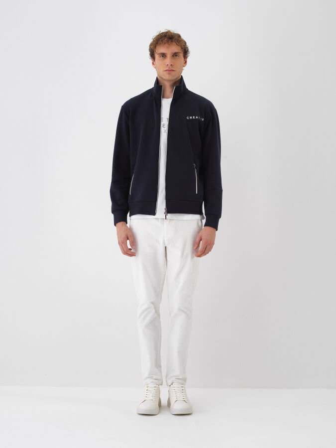 Lacivert Pamuk Dokulu Regular Fit Sweatmont - Xint