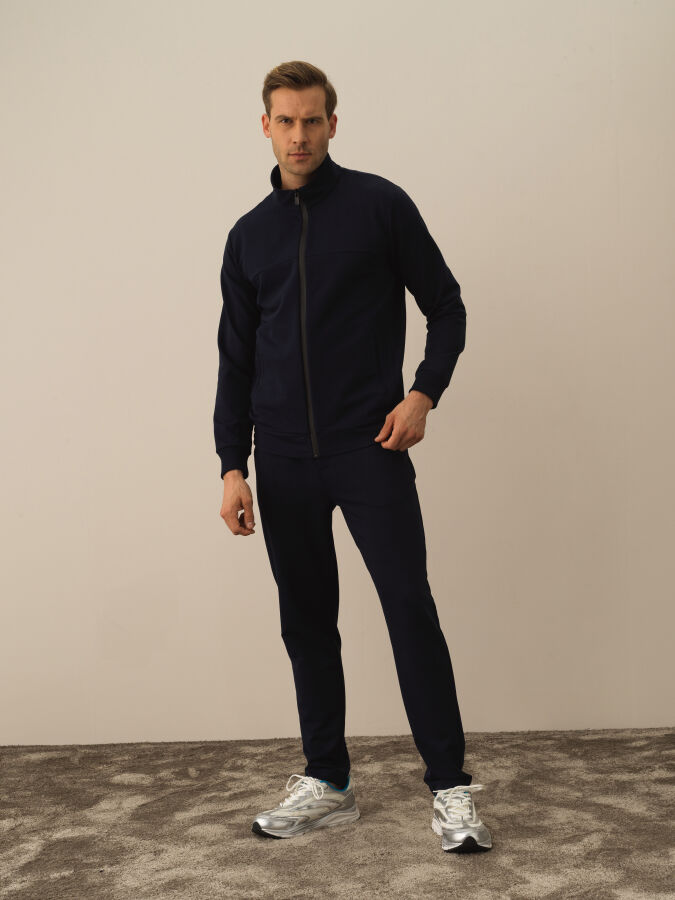 Lacivert Slim Fit Dik Yaka Pamuklu Sweat Mont - 2