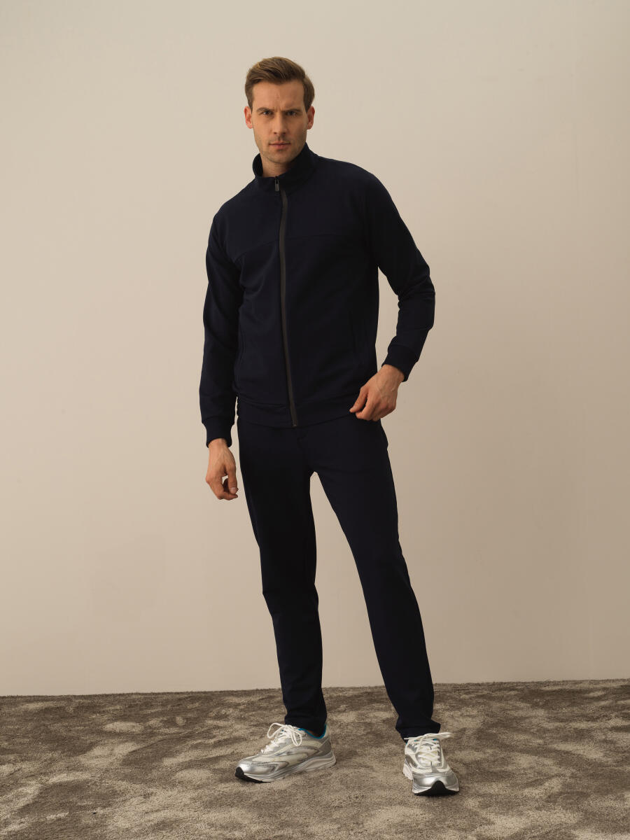 Lacivert Slim Fit Dik Yaka Pamuklu Sweat Mont - 2