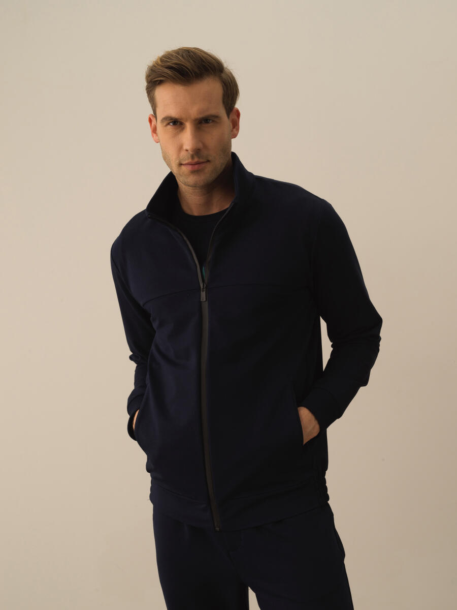 Lacivert Slim Fit Dik Yaka Pamuklu Sweat Mont - 1