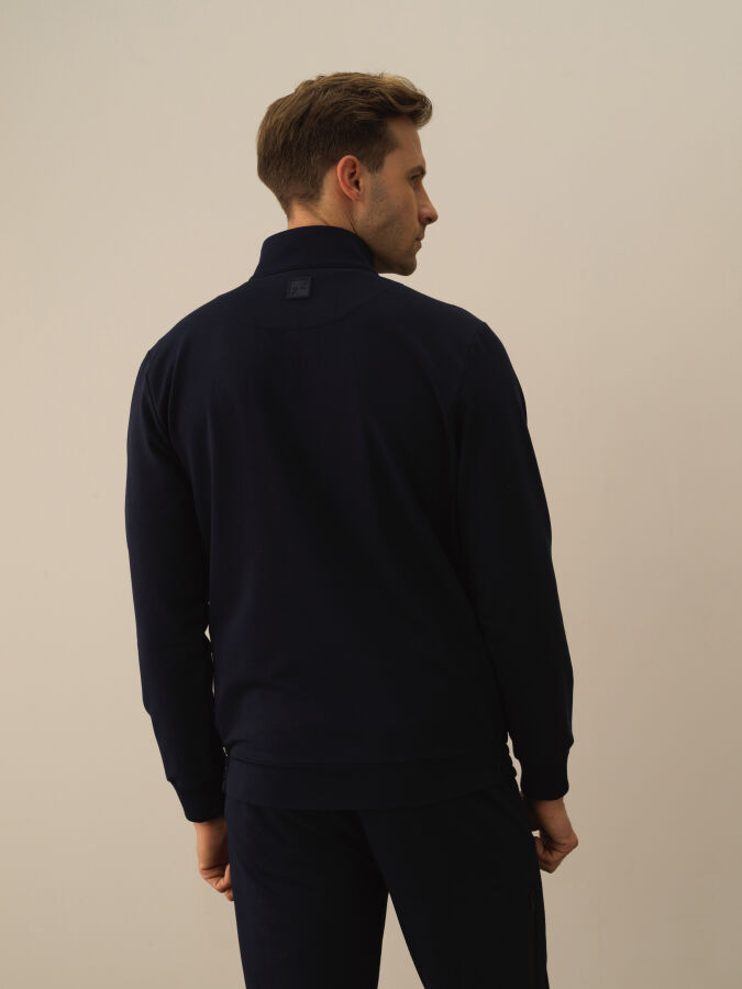Lacivert Slim Fit Dik Yaka Pamuklu Sweat Mont - 3