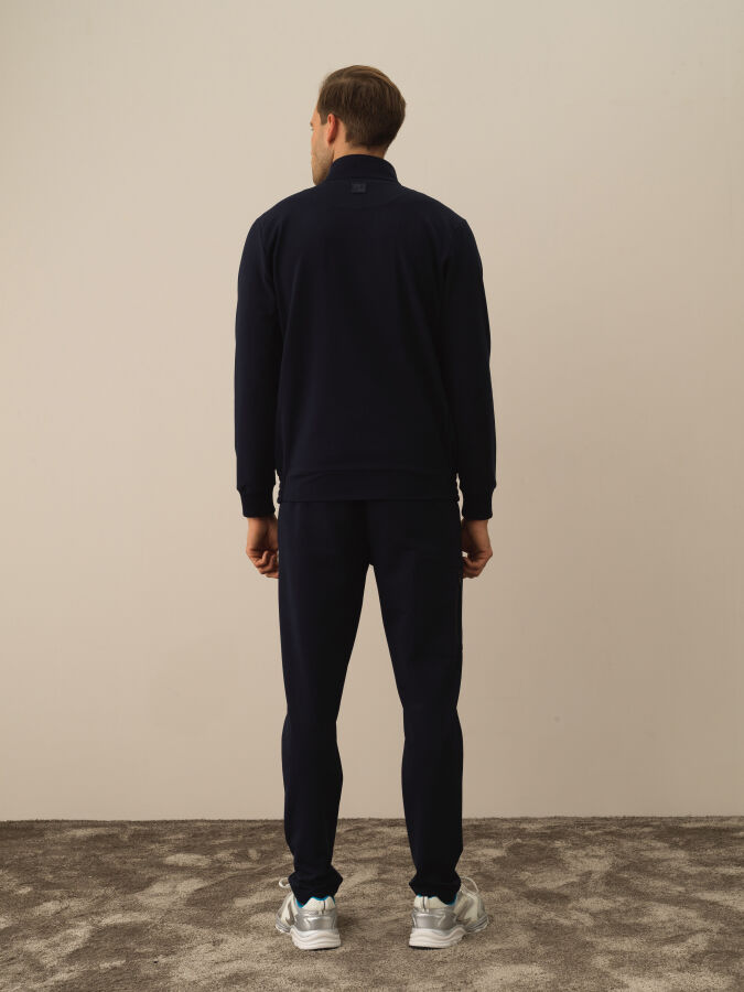 Lacivert Slim Fit Dik Yaka Pamuklu Sweat Mont - 4