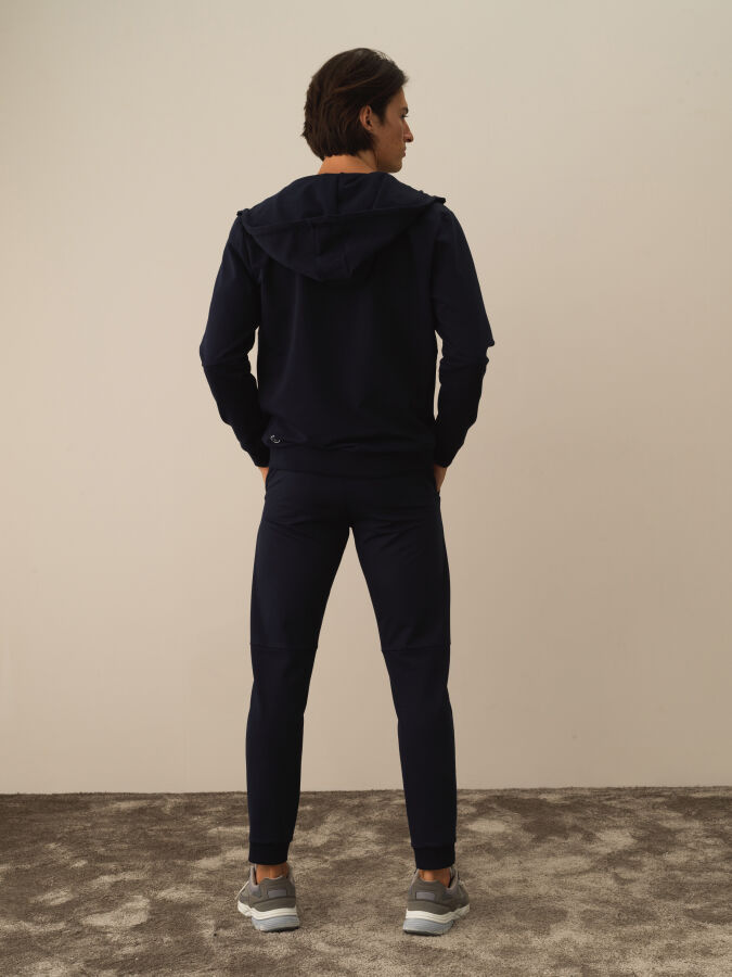 Lacivert Slim Fit Kapüşonlu Pamuklu Sweat Mont - 4