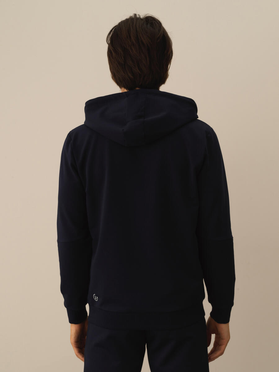 Lacivert Slim Fit Kapüşonlu Pamuklu Sweat Mont - 3