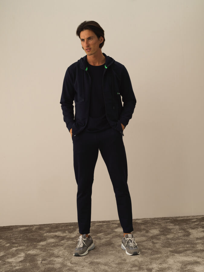 Lacivert Slim Fit Kapüşonlu Pamuklu Sweat Mont - 2