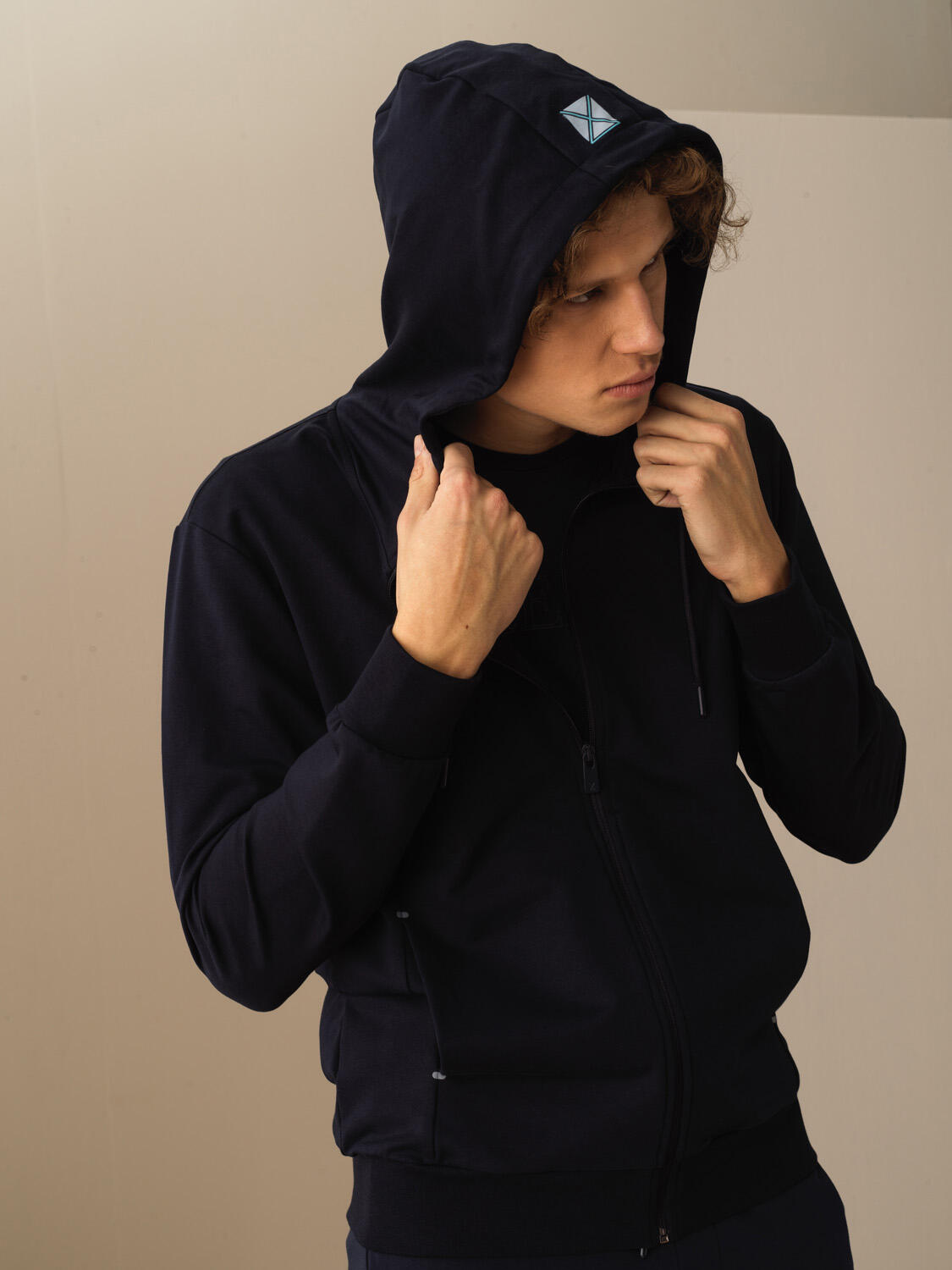 Lacivert Pamuk Dokulu Slim Fit Sweat Mont