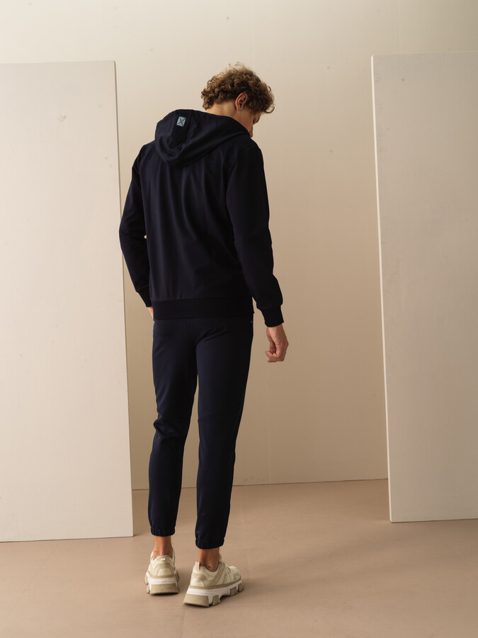Lacivert Pamuk Dokulu Slim Fit Sweat Mont (4)
