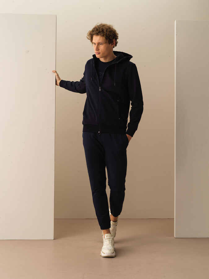 Lacivert Pamuk Dokulu Slim Fit Sweat Mont (2)