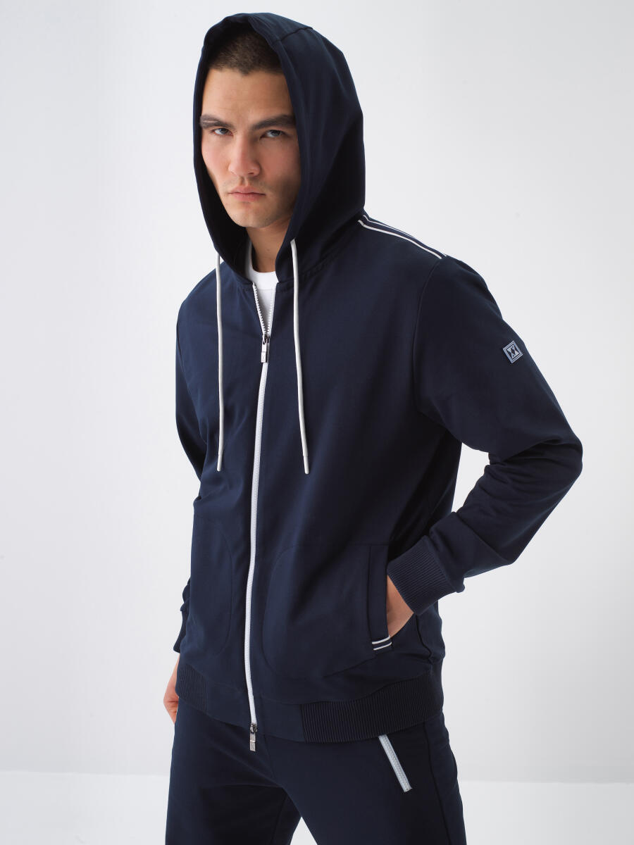 Lacivert Pamuk Dokulu Slim Fit Sweat Mont - 1