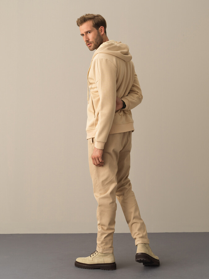 Bej Regular Fit Kapüşonlu Pamuklu Sweat Mont - 5