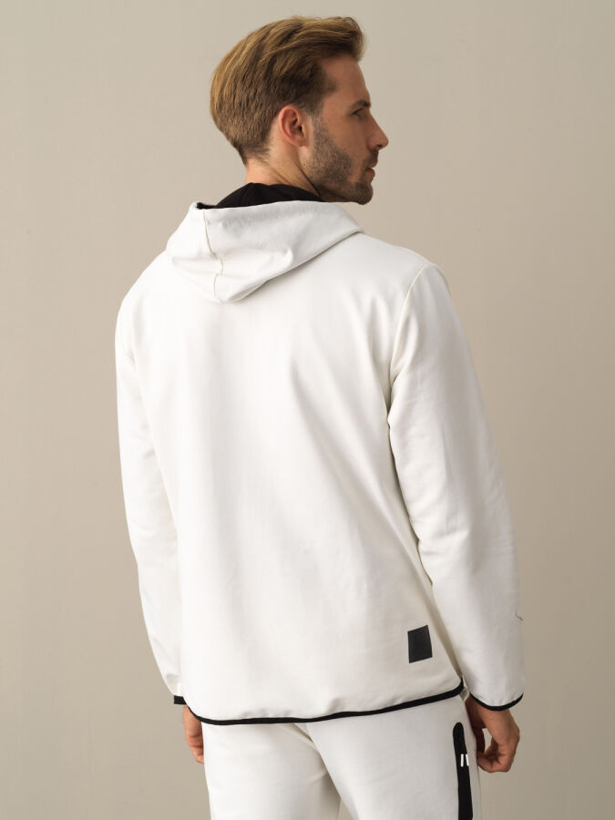 Ekru Regular Fit Kapüşonlu Pamuklu Sweat Mont - 3