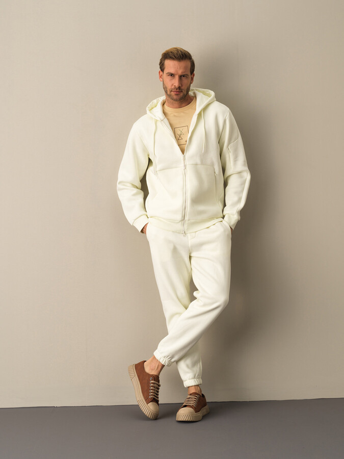 Ekru Regular Fit Kapüşonlu Pamuklu Sweat Mont - 2