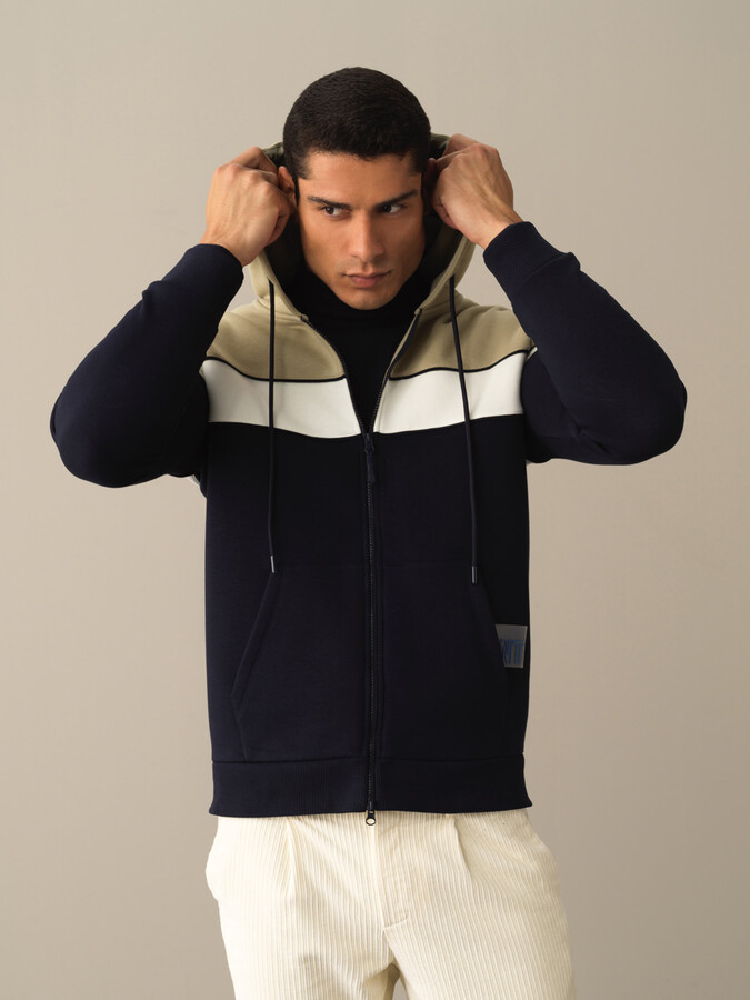 Lacivert Regular Fit Kapüşonlu Pamuklu Sweat Mont - 1