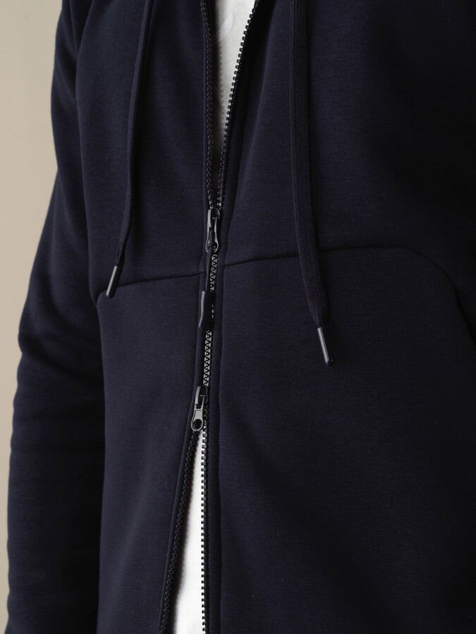 Lacivert Regular Fit Kapüşonlu Pamuklu Sweat Mont - 3