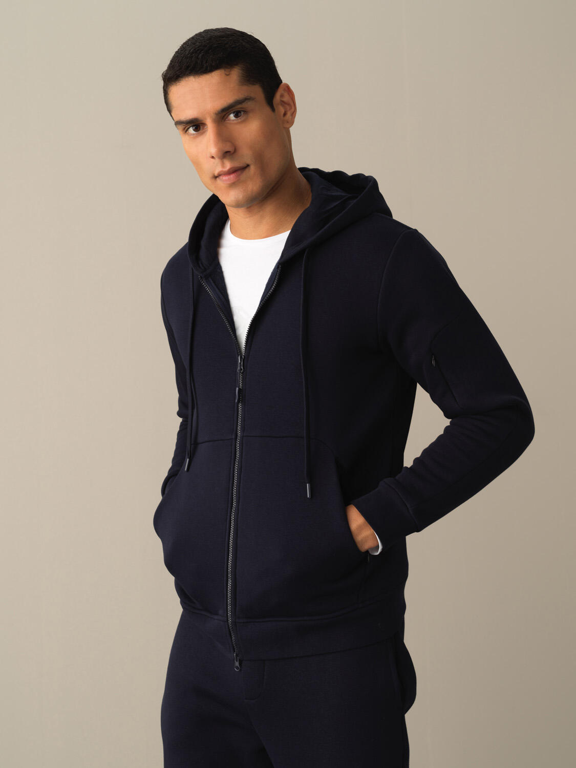 Lacivert Pamuk Dokulu Regular Fit Sweatmont  
