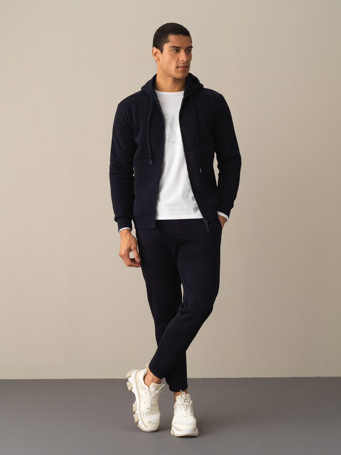 Lacivert Regular Fit Kapüşonlu Pamuklu Sweat Mont - 2