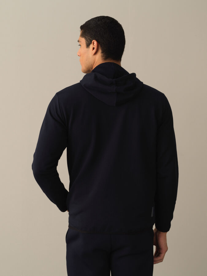 Lacivert Regular Fit Kapüşonlu Pamuklu Sweat Mont - 4