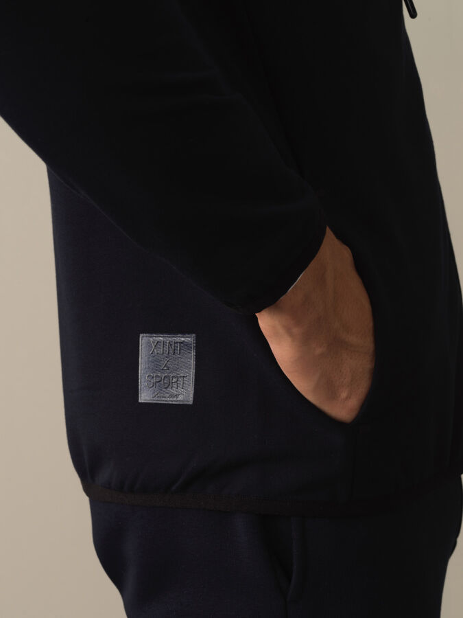 Lacivert Regular Fit Kapüşonlu Pamuklu Sweat Mont - 3
