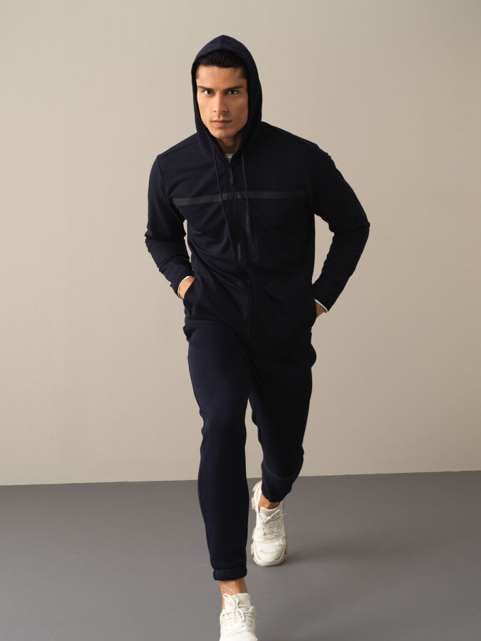 Lacivert Regular Fit Kapüşonlu Pamuklu Sweat Mont - 2