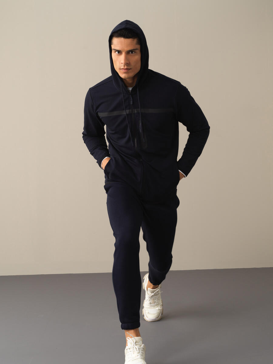 Lacivert Regular Fit Kapüşonlu Pamuklu Sweat Mont - 2