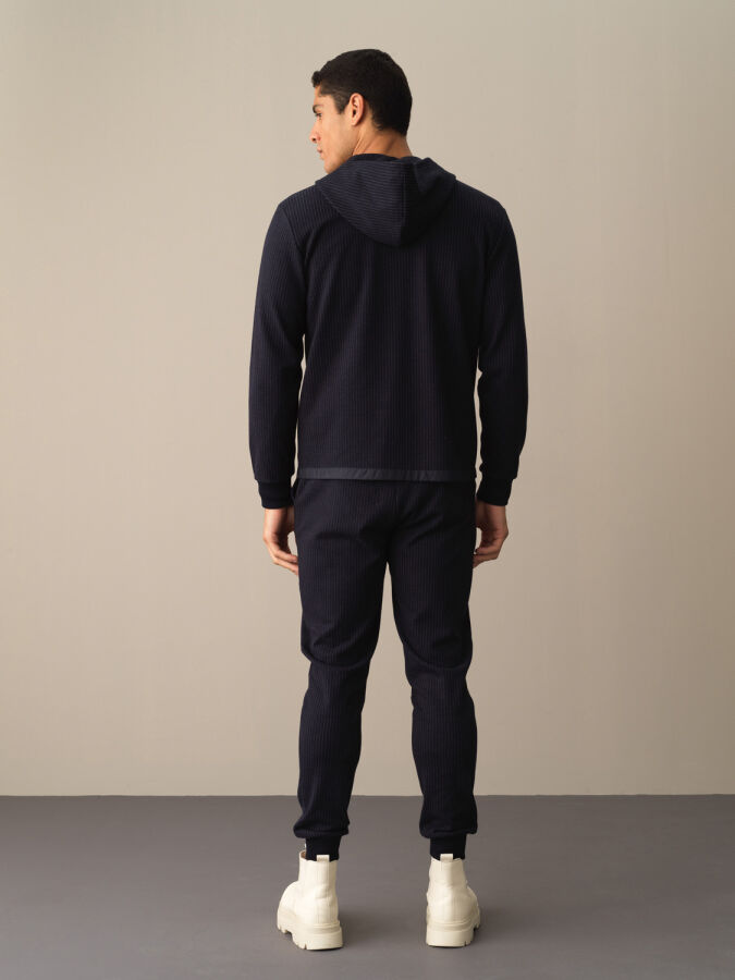 Lacivert Regular Fit Kapüşonlu Pamuklu Sweat Mont - 4
