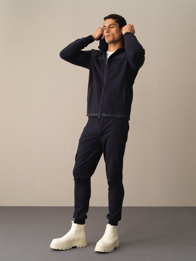 Lacivert Regular Fit Kapüşonlu Pamuklu Sweat Mont - 2