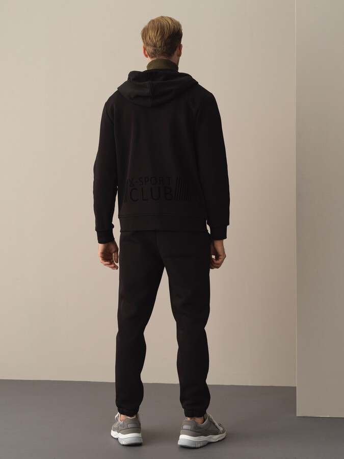Siyah Regular Fit Kapüşonlu Pamuklu Sweat Mont - 4